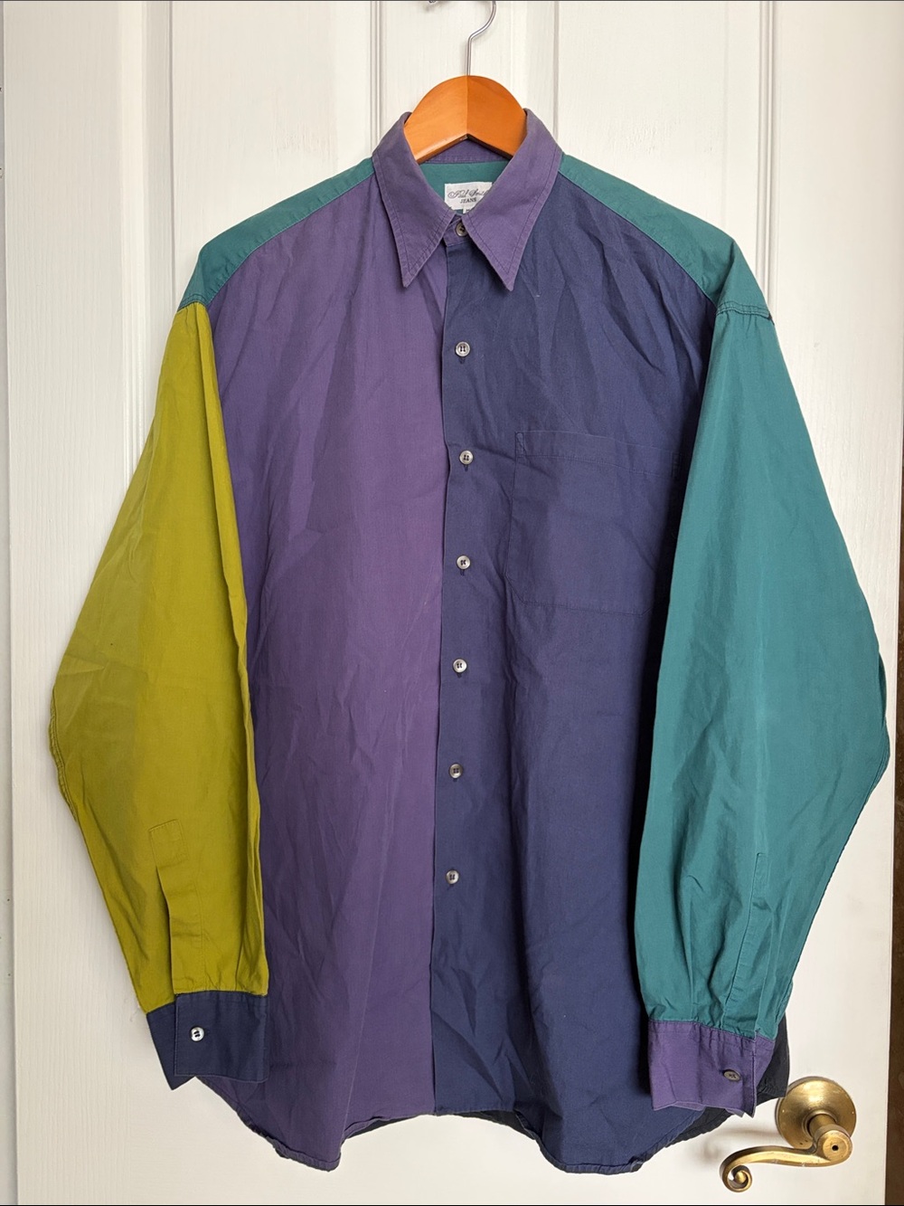 Paul Smith Colorblocked Button-Down Shirt in Purple, Teal, Olive